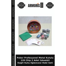 Armoris Poker Profesyonel Metal Kutulu 120 Chip 2 Adet Iskambil Kağit Kutu Eğlencesi Hobi Seti
