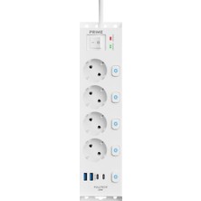 Üstüner Akım Korumalı Priz, 4x Fiş Soketi, 2x USB Girişi, 2x Type-C Girişi, 20W Pd Hızlı Şarj, Isıya Dayanıklı Yapı, 2 Metre Kablo Uzunluğu, Aşırı Gerilim Koruyucu, Açma/kapama Tuşu (230V/16A/1050J)