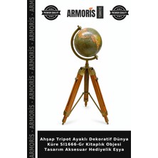 Armoris Ahşap Tripot Ayaklı Dekoratif Dünya Küre SL1666-GR Kitaplık Objesi Tasarım Aksesuar Hediyelik Eşya