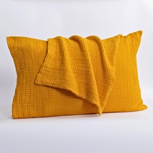 OEM Püskül 2-Adet Müslin Yastık Kılıfı Seti 4-Katlı, 100% Pamuk Ultra Yumuşak Müslin Kumaş Yastık Kılıfları, Havadar Nem Emici Terletmeyen Yastık Kılıfı (Hardal, 50X70 cm 2'li Yastık Kılıfı Seti)