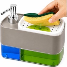 Üstüner Sünger Hazneli Basmalı Ikisi Bir Arada Otomatik Tezgah Üstü El ve Bulaşık Yıkama Düzenleyici Organizer Banyo ve Mutfak Için Duo Sıvı Sabunluk (Bej)