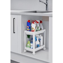 Özkaya Store Sas Haus Flex Elite Pro 2 Katlı Beyaz Tekerlekli Çok Amaçlı Banyo &amp; Mutfak Düzenleyici Raf - Evye Altı Raf Beyaz 40 x 35