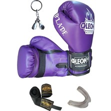 Odea Leon Blade Training Boks, Kick Boks ve Muay Thai Eldiveni, 8 Oz, Mor, Anahtarlık, Dişlik ve 3,5 mt Bandaj Seti
