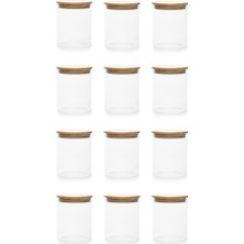 Odea 1-4 Bambu Vakumlu Kapaklı Yuvarlak Cam 12LI Kavanoz Seti Saklama Kabı 750ML 10X12CM
