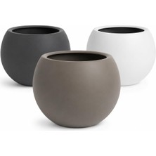Odea Küre Saksı Özel Iç Hazneli Drenajlı Çiçek Saksısı (3 Adet, 7litre, 25CM, Antrasit, Taupe, Beyaz)