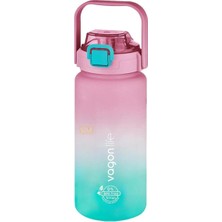 Generic 1500ML Pipetli/pipetsiz Kullanım Kulplu Askılı Çift Renkli Motivasyon Matarası (Pem