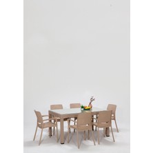 Odea Rattan Large Lüx Camlı Cappucino Masa Takımı Bahçe&balkon 1 Camlı Masa + 6 Sandalye