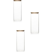 Odea 4-3 Bambu Vakumlu Kapaklı Yuvarlak Borosilikat Cam 3lü Kavanoz Seti Saklama Kabı 2100ML 10X30CM