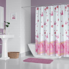 Banyo Perdesi 6020 1X180X200, Perde Borusu Askı Aparatı Köşe Boru Beyaz Hediyeli, Duş Perdesi S