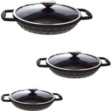 Taç Bella Döküm 3 Lü Sahan Set Cam Kapak Siyah 18-20-22 cm TAÇ-8063 1 Adet