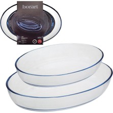 Borart Sade Desenli Oval Borcam Tepsi 2 Li 145033 1 Adet