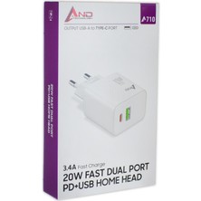 And Çiftli USB Pd Kafa Hızlı Şarj Başlık 20W 3,4A AND-710 1 Adet