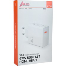 And USB Başlıklı Hızlı Şarj 67W 3,0 A AND-740 1 Adet