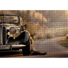 Tr Cakatablo Yolda Antika Araba ve Çocuk Görseli 1000 Parça Puzzle Yapboz Mdf Ahşap
