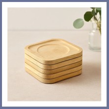 Bezos Bambu Ahşap Kare Çay Tabağı 9.7x9.7 cm - 6'lı Set Dlra