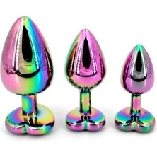 OEM Lilitushop Kalp Mücevherli Paslanmaz Çelik Gökkuşağı Anal Plug Alıştırma Seti BDM1528