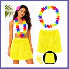 Nida Neon Sarı Hawaii Etek 40 cm ve Rengarenk Hawaii Kolye Nıda