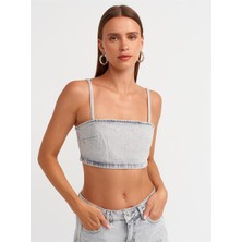 Üstüner 50735 Askılı Kısa Denim Straplez-Gri