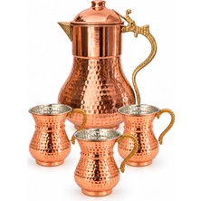 Copper Empire 2 Litre Bakır Sürahi ve 3’lü El Dövmesi Bakır Bardak Seti