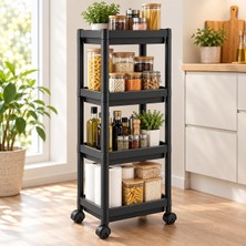 Tr Vesko 4 Katlı Dikdörtgen Siyah Modüler Raf Ünitesi 36X23X100 Cm,tekerlekli