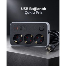 Epilons Çalışma Alanlarına Uygun Anahtarlı USB ve Type C Şarj Çıkışlı Kablolu Çoklu Priz