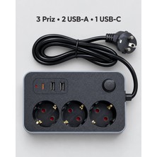 Epilons Ev ve Ofis Kullanımına Uygun USB ve Type C Şarj Çıkışlı Akım Korumalı Çoklu Priz