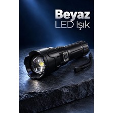 Epilons Şarjlı LED El Feneri Zoomlu Type C Şarjlı Dijital Batarya Göstergeli