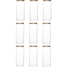 Die Grup 4-3 Bambu Vakumlu Kapaklı Yuvarlak Borosilikat Cam 9lu Kavanoz Seti Saklama Kabı 2100ML 10X30CM