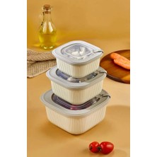 Die Grup Vakumlu Sızdırmaz Saklama Kabı Seti, Bpa Free, Mikrodalga ve Derin Dondurucu Uyumlu, 6 Parça, 2X600ML 2X1100ML 2X1800ML (Bej)