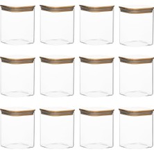 Die Grup 5-4 Bambu Vakumlu Kapaklı Kare Borsilikat Cam 12LI Kavanoz Seti Saklama Kabı 750ML 7,5X15CM
