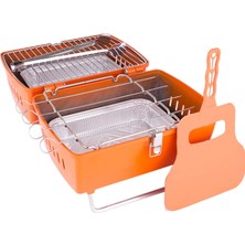 Die Grup Turuncu Aksesuarlı Prtk Mangal Taşınabilir Katlanabilir Portatif Çift Taraflı Alüminyum Döküm Kömürlü Outdoor Tasarım Ödüllü Grill Table Barbekü