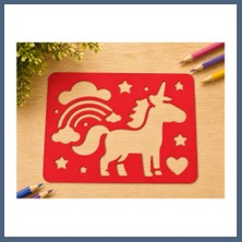 Bezos 3D Baskı Unicorn ve Gökkuşağı Çizim Şablonu - Desen Kalıbı - Kırmızı BZS10