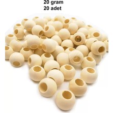 Royaleks Group 20 gr (20 Adet) Ahşap Boncuk 15 mm Çap x 10 mm Delik Doğal Yuvarlak Ahşap Makrome El Işi Çant