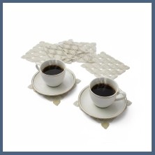 Bezos 6 Lı Dantel Kahve Sunumluğu 15X15 cm Asorti Desenli Bardak Altlığı Türk Kahvesi Fincan Sunum Seti BZS10