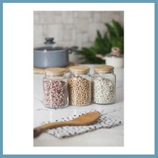 Bezos 3 Lü Set Bambu Kapaklı Cam Kavanoz & Erzak Saklama Kabı 800 ml Orta Boy ( Vakum Kapak ) MBT06