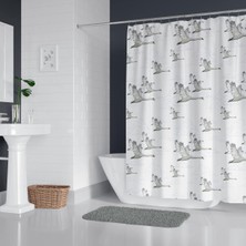 Banyo Perdesi 6771 1X180X200, Perde Borusu Askı Aparatı Köşe Boru Beyaz Hediyeli, Duş Perdesi S