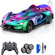 Oyuncak Uzaktan Kumandalı Buharlı Araba Aerodinamik Spoiler ve Kanatçıklı LED Işıklı Dahili Şarjlı Park Simülasyonlu Drift Araba