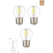 Tr G45 Şeffaf Cam E27 Mini LED Ampul, 6500 Kelvin Beyaz Işık, 3 Adet