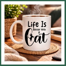 Vintessy Vıntessy Kedi Severlere Özel “life Is Better With A Cat” Kupa Model 181 – Sevimli Kedi Tasarımlı Porselen Kahve Kupası – Hediyelik Kupa BZS01