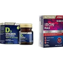 Gy Atelier Nutraxin Vitals D3 Vitamin 1000 Iu 25 Mcg 120 Tablet Takviye Edici Gıda ve Nutraxin Iron Max 17 Mg 30 Tablet - Demir, C Vitamini, B6 Vitamini, Folik Asit, B12