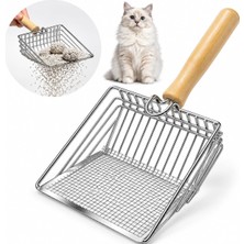 Gy Atelier Kedi Kumu Eleme Küreği Paslanmaz Metal Tel Tasarım, Ahşap Saplı, Geniş 15X15 cm Elek Yüzeyi, 27 cm Uzunluk, Dayanıklı ve Kolay Temizlenir Kedi Tuvaleti Kum Küreği