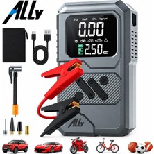 Gy Atelier 4 In1 Jump Starter Lastik Sisirme Pompası ve Powerbank Özellikli Starter Akü Takviye Seti, Sıyah