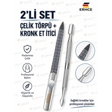 ERHCE Çelik Kronk Et Itici + Çelik Törpü 2'li Manikür Solingen Ocean Pedikür Seti