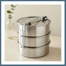 Bezos 3 Katlı Çelik Sefer Tası 16 cm - Yemek Taşıma Kabı Agc