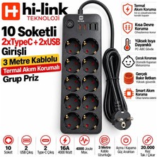 Antenci Hi-Link 10 Soketli 2xtype-C +2xusb Girişli 3 Metre Kablolu Akım Korumalı Grup Priz