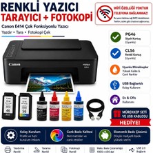 Canonix Canon E414 Çok Fonksiyonlu Yazıcı + Dolan Kartuşlu + 4x100 ml Mürekkep Seti + USB Kablo | Yazıcı, Tarayıcı, Fotokopi | Ev ve Ofis Kullanımı