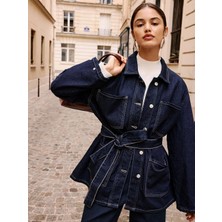 LC Waikiki Lcwaıkıkı Classic Indigo Gömlek Yaka Kadın Jean Ceket