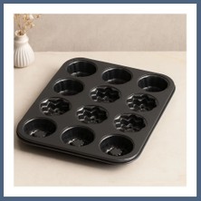 Bezos 12 Gözlü Metal Muffin Kek Kalıbı - Siyah BZS10