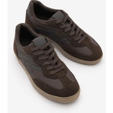 Marjin Kadın Sneaker Bağcıklı Spor Ayakkabı Süet Kahve Termo Tabanlı Modern Tasarım