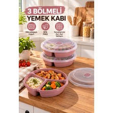 Porsima 1393 Easy 3'Adet 3 Bölmeli Mikrodalga Yemek Saklama Kabı Seti - Buhar Valfli Diyet, Sefer Tası & Beslenme Kabı (Koyu Pudra Pembe)